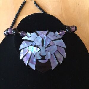 LEE SANDS | Abalone Lion Face Statement Necklace